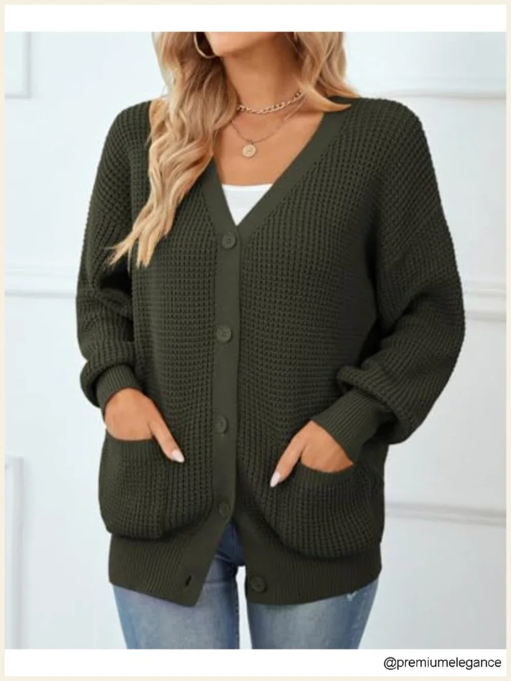 100% Cotton Oversized Cardigan with Pockets Button-Down Knit Outerwear